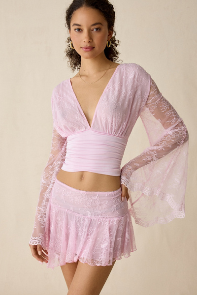 I.AM.GIA. Stevie Sheer Lace Bell Sleeve Crop Top | Urban Outfitters