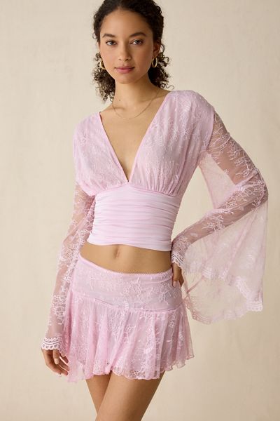 I.AM.GIA. Stevie Sheer Lace Bell Sleeve Crop Top