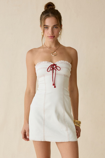 BDG Surfs Up Lace-Up Strapless Denim Mini Dress