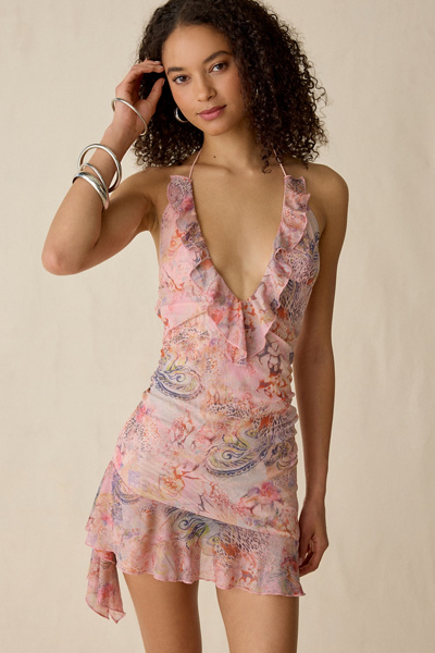 urban outfitters rosa mesh halter mini dress I.AM.GIA. Vira Mesh Ruffle Halter Neck Mini Dress