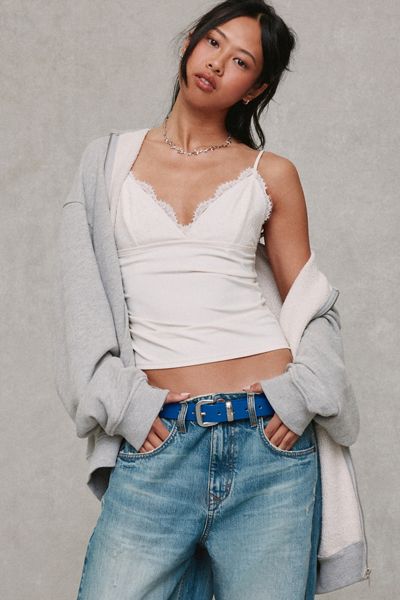 UO Date Night Lace Trim Cropped Cami