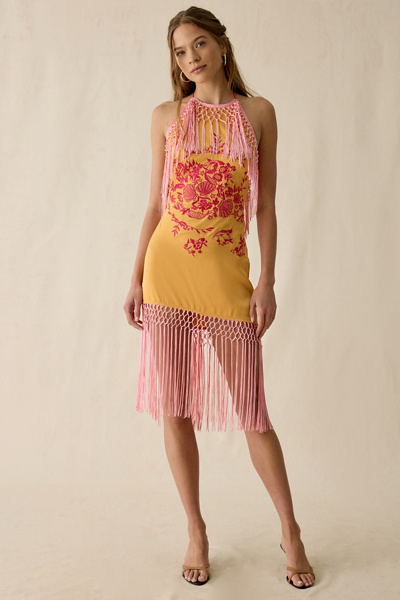 UO Hot Stuff High Halter Neck Fringe Mini Dress