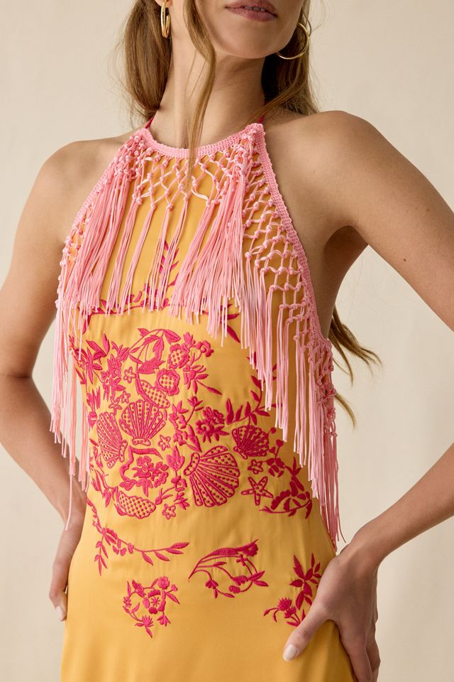 UO Hot Stuff High Halter Neck Fringe Mini Dress | Urban Outfitters