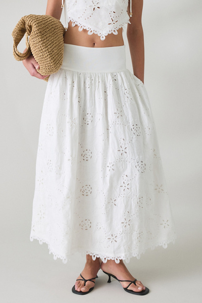 En Saison Analise Eyelet Lace Drop Waist Maxi Skirt | Urban Outfitters