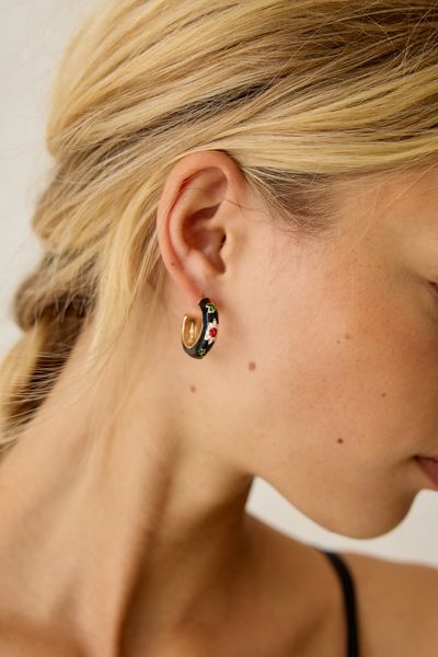 Floral Enameled Hoop Earrings