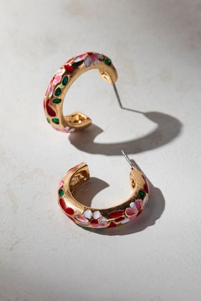 Floral Enameled Hoop Earrings