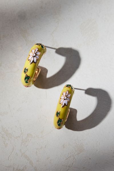 Floral Enameled Hoop Earrings