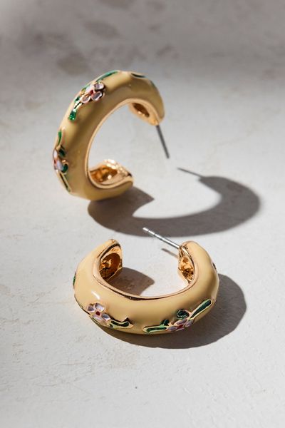 Floral Enameled Hoop Earrings
