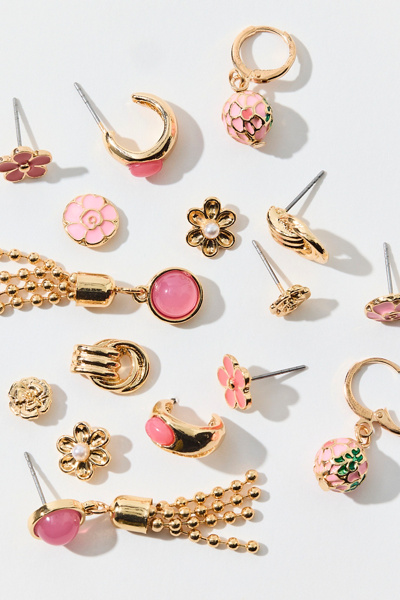 Bloom Flower Enameled Multi Earrings Set