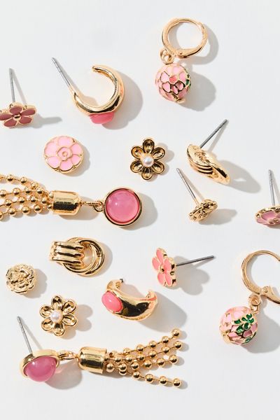 Ensemble de boucles d'oreilles multiples émaillées Bloom Flower