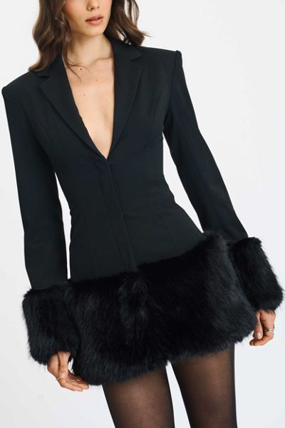 Miss Circle Wenona Faux Fur Trim Mini Blazer Dress