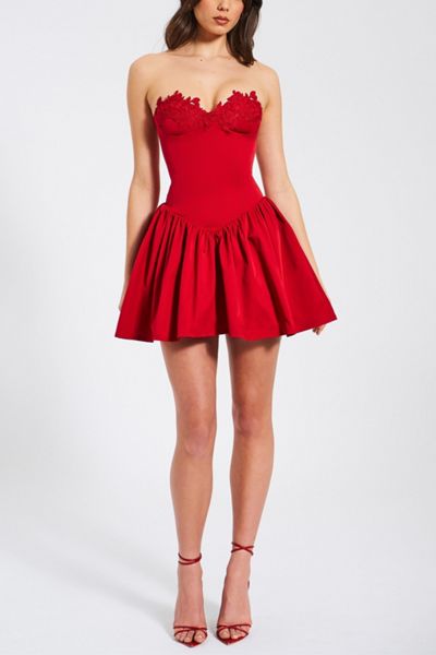 urban outfitters red corset dress Women's Dresses 100 F1 paddock style Prom dress Victorian romance inspired UO Enrich:JAN262026 Size:4/XS
