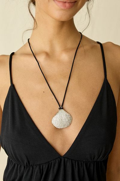 Positano Metal Shell Pendant Corded Necklace