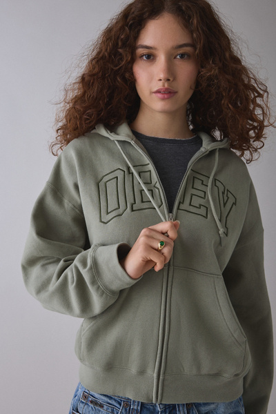 OBEY Collegiate Embroidered Graphic Baggy Full-Zip Hoodie