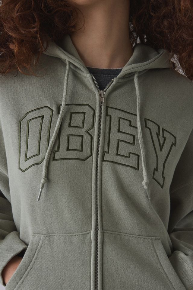 OBEY Collegiate Embroidered Graphic Baggy Full-Zip Hoodie Sweatshirt #1