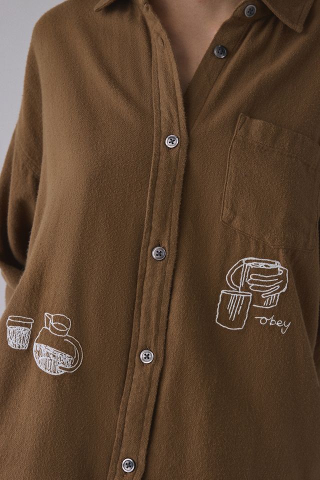 OBEY Delight Embroidered Oversized Long Sleeve Button-Down Shirt #2