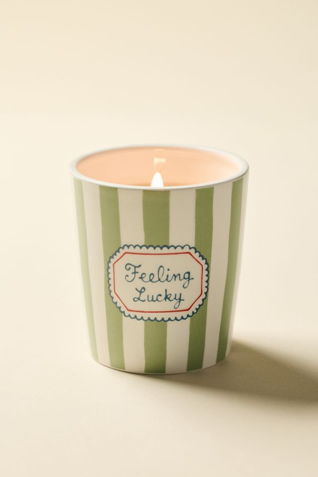 Bougie parfumée en céramique rayée de 7 oz #1