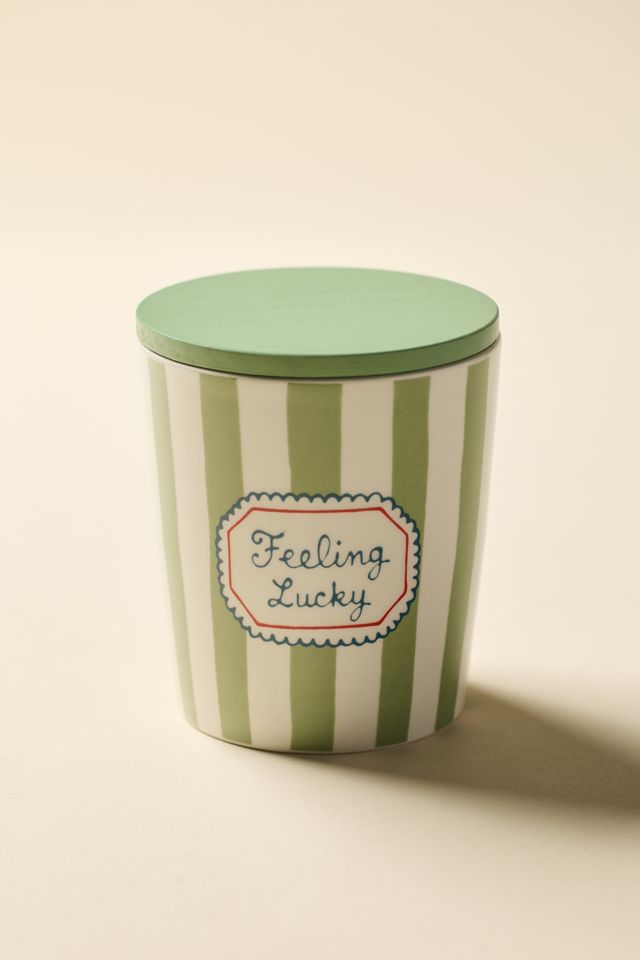 Bougie parfumée en céramique rayée de 7 oz #2