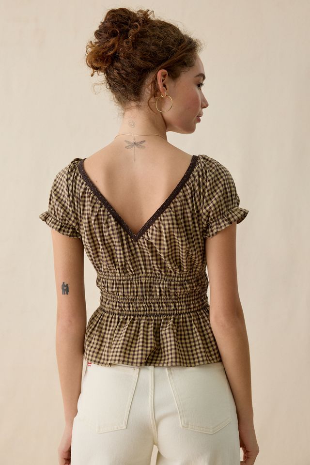 Blouse à manches courtes Kimchi Blue Jane froncée avec bordure en dentelle #2