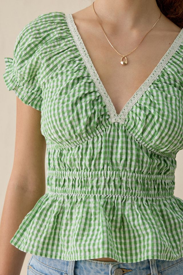 Kimchi Blue Jane Ruched Lace Trim Short Sleeve Blouse #1