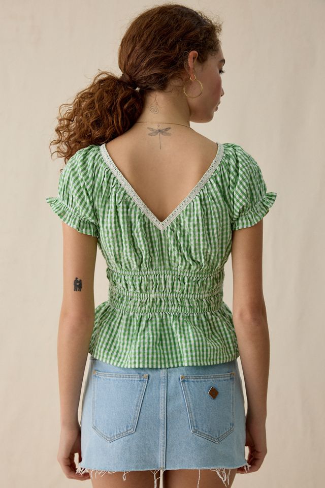 Kimchi Blue Jane Ruched Lace Trim Short Sleeve Blouse #2