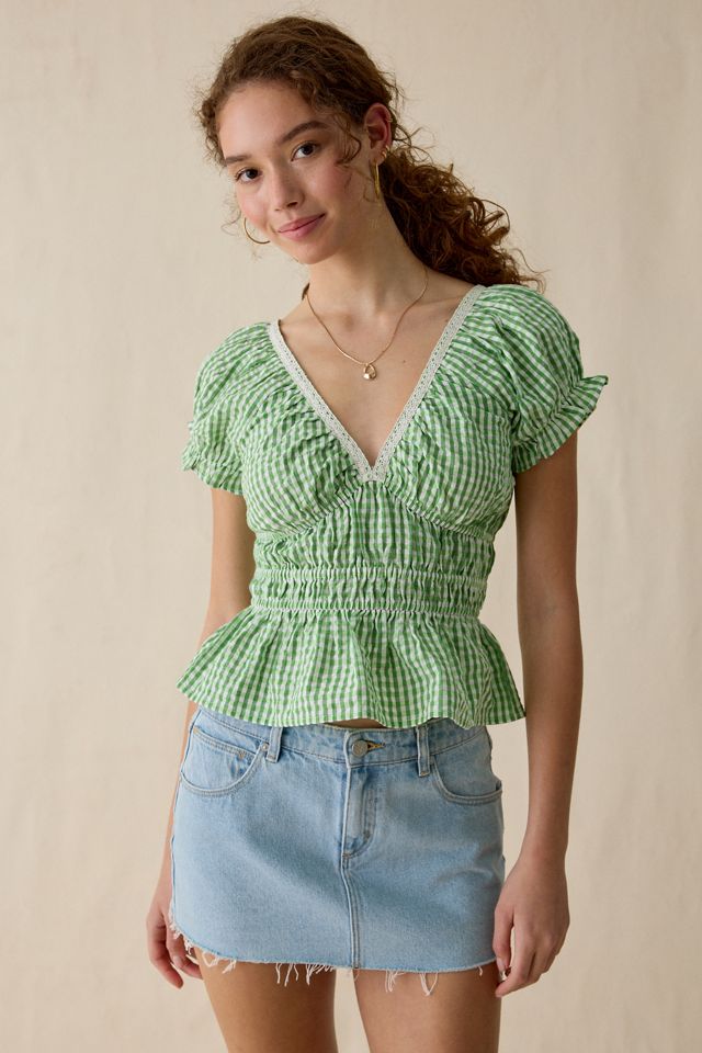 Kimchi Blue Jane Ruched Lace Trim Short Sleeve Blouse #3