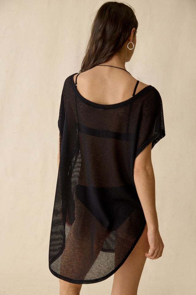 Out From Under Aruba Sheer Mesh Boatneck Off-Shoulder Tunic Top #1