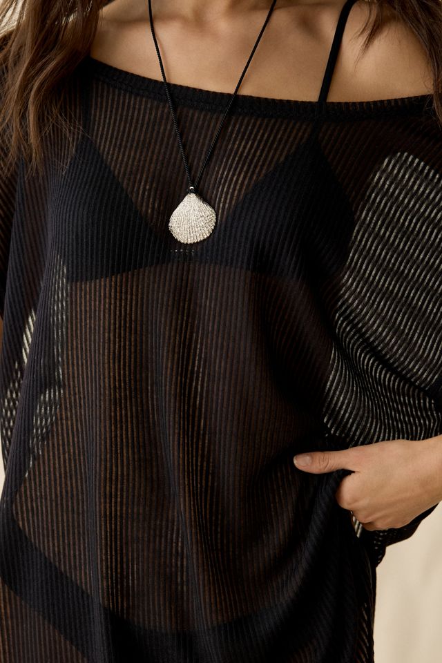 Out From Under Aruba Sheer Mesh Boatneck Off-Shoulder Tunic Top #3