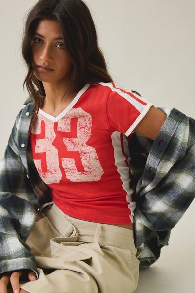 BDG 33 Jersey Graphic V-Neck Baby Tee