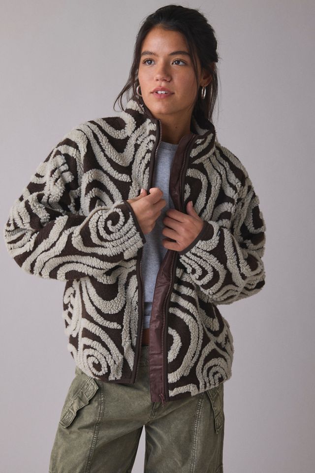 OBEY Swirls Jacquard Piled Fleece Zip-Up Jacket | Urban Outfitters