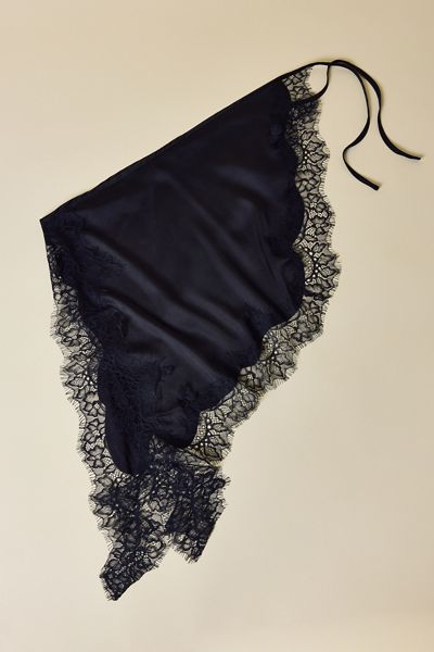 Lace Trim Satin Triangle Scarf
