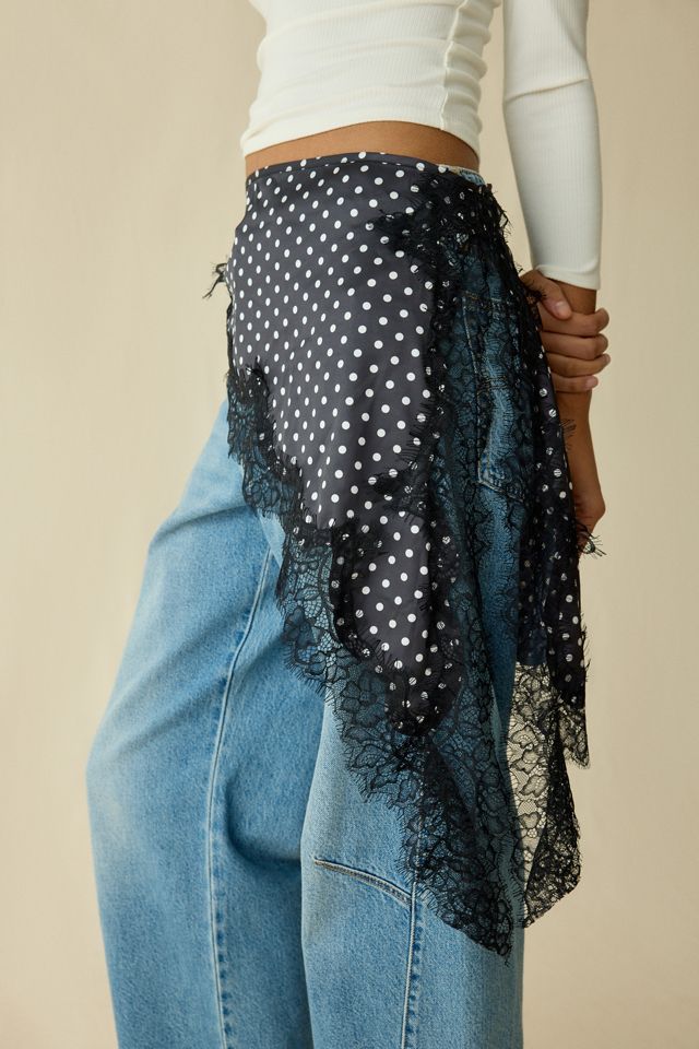 Lace Trim Satin Triangle Scarf #1