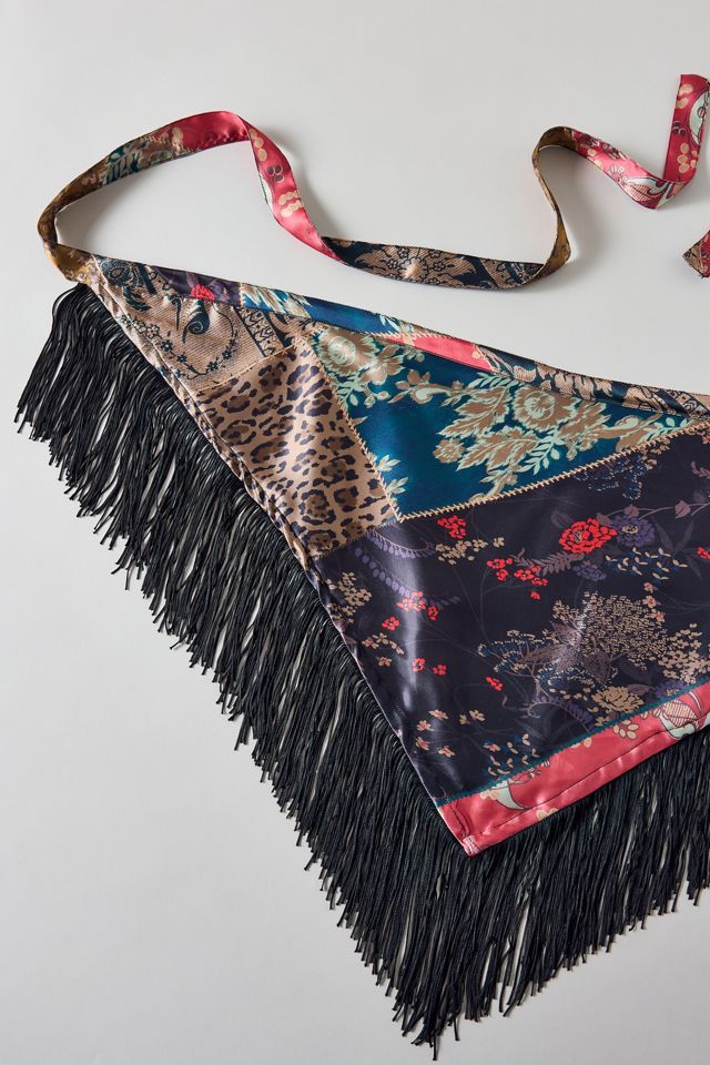 Tassel Trim Satin Triangle Scarf #2