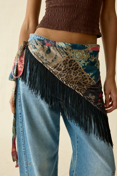 Tassel Trim Satin Triangle Scarf