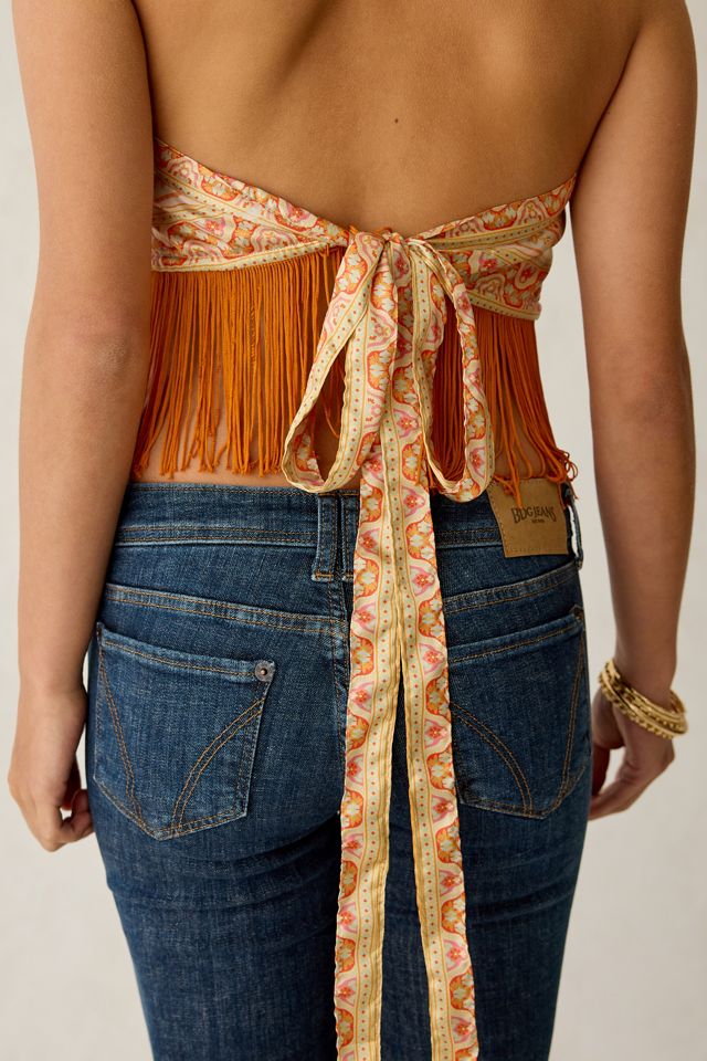 Tassel Trim Satin Triangle Scarf #1