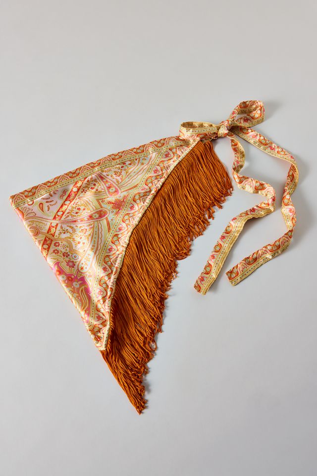 Tassel Trim Satin Triangle Scarf #2