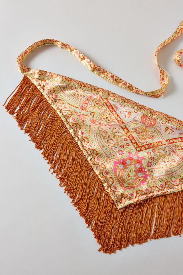 Tassel Trim Satin Triangle Scarf #3