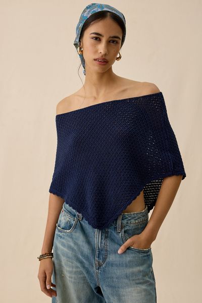 Kimchi Blue Game Day Crochet Off-The-Shoulder Poncho