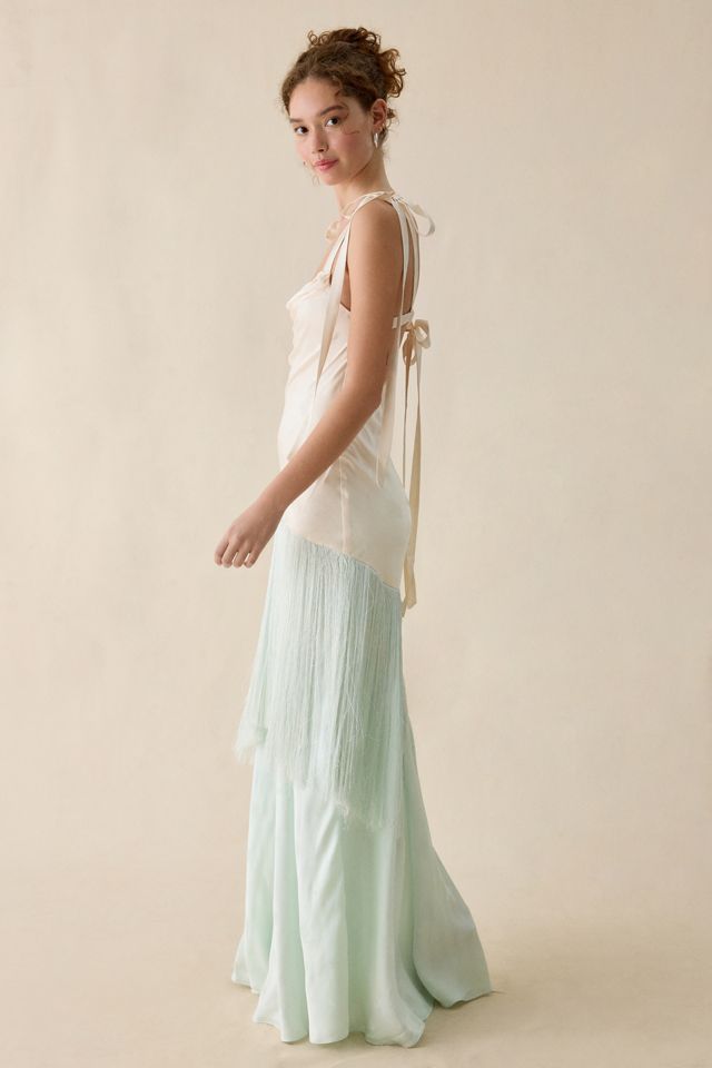 For Love & Lemons Andrea Jacquard Satin Fringe Maxi Dress #2