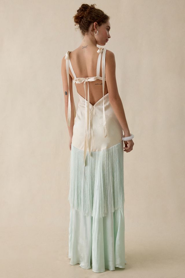 For Love & Lemons Andrea Jacquard Satin Fringe Maxi Dress #3