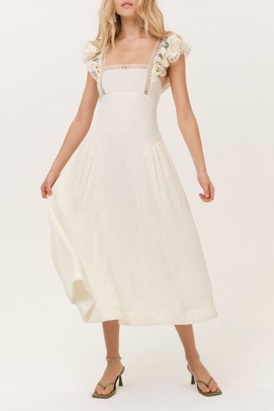 For Love & Lemons Leah Embroidered Cotton Midi Dress