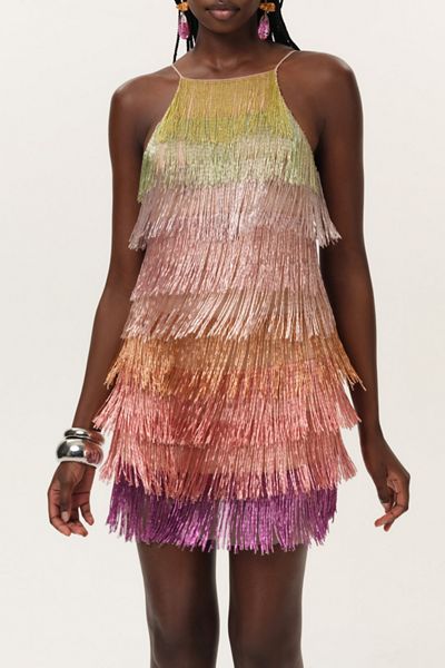 For Love & Lemons Tropic Crush Beaded Fringe Mini Dress