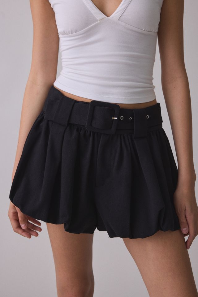 For Love & Lemons Isla Belted Bubble Hem Denim Shorts #1