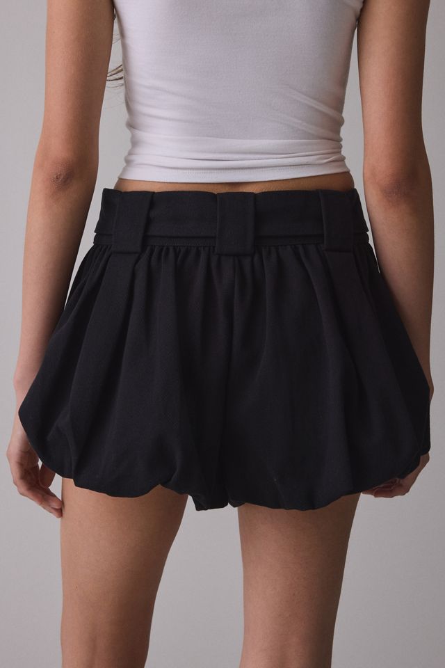 For Love & Lemons Isla Belted Bubble Hem Denim Shorts #4