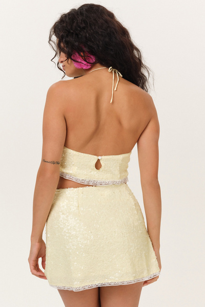 For Love & Lemons Lela Cowl Neck Halter Sequin Top