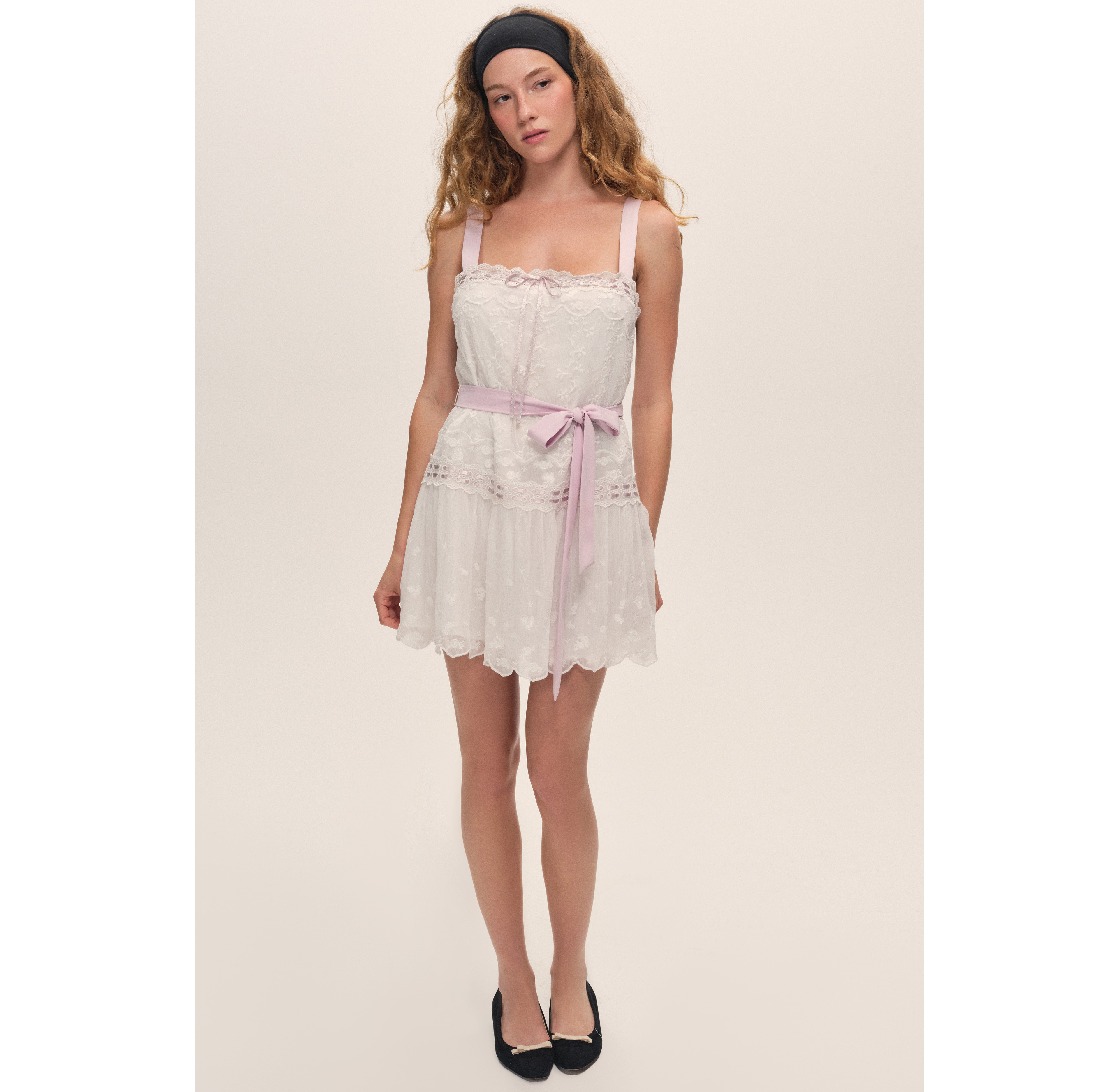 For Love & Lemons Noah Embroidered Lace Trim Mini Dress