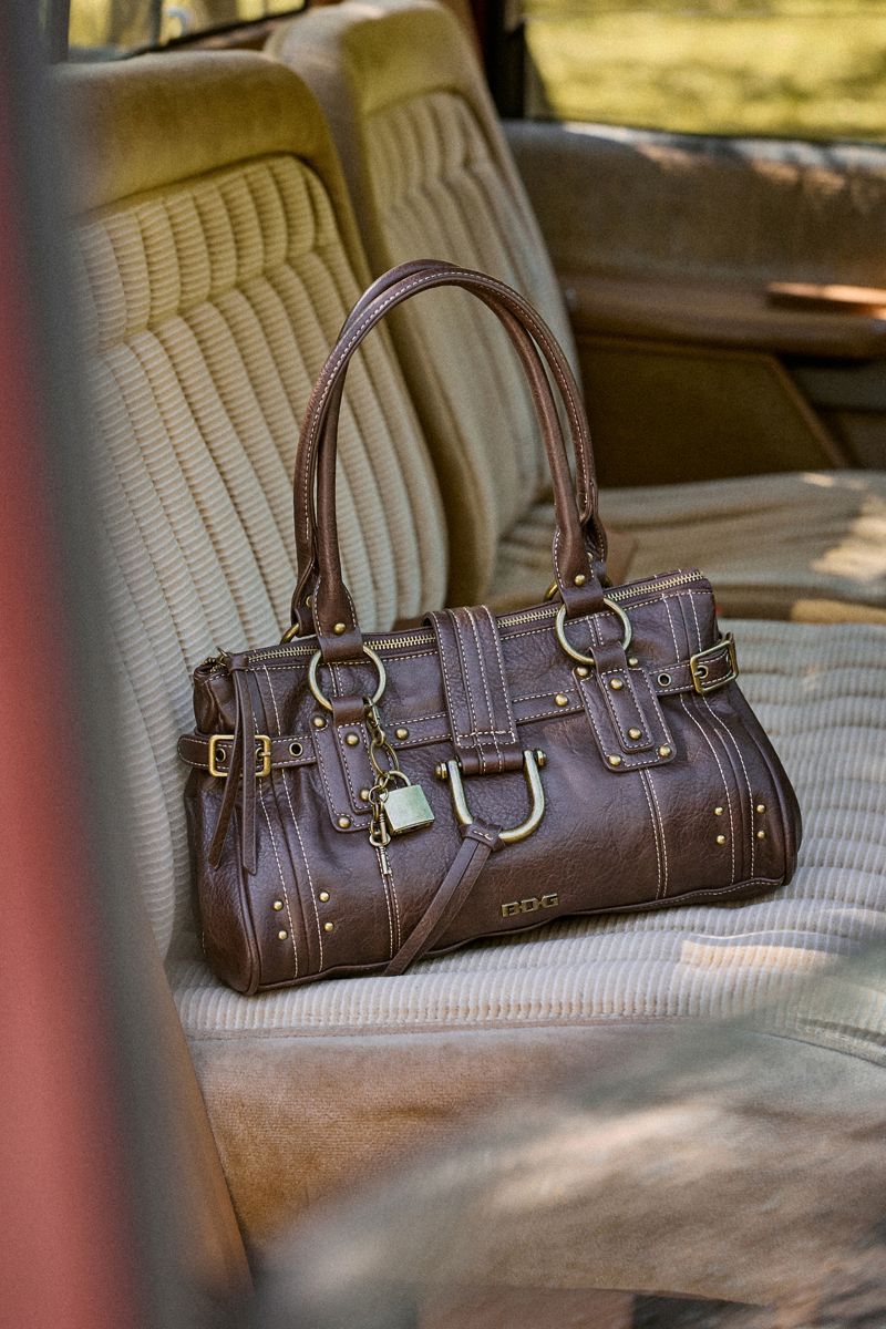 BDG Karlie Lock Shoulder Bag in chestnut faux leather