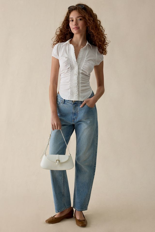 Chemise boutonnée UO Brynn à manches bouffantes et volants #1