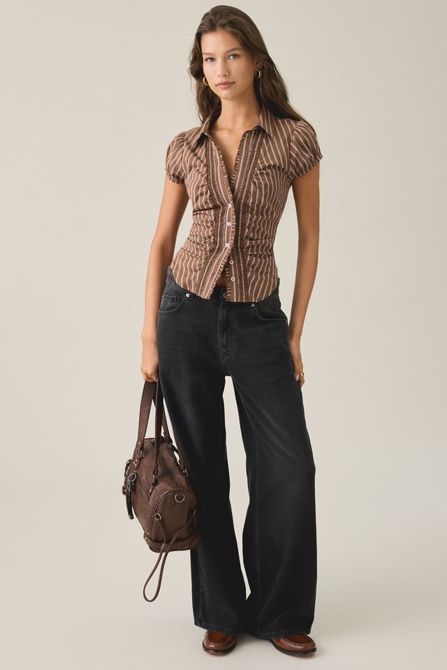 UO Brynn Ruffle Puff Sleeve Button-Down Shirt #4