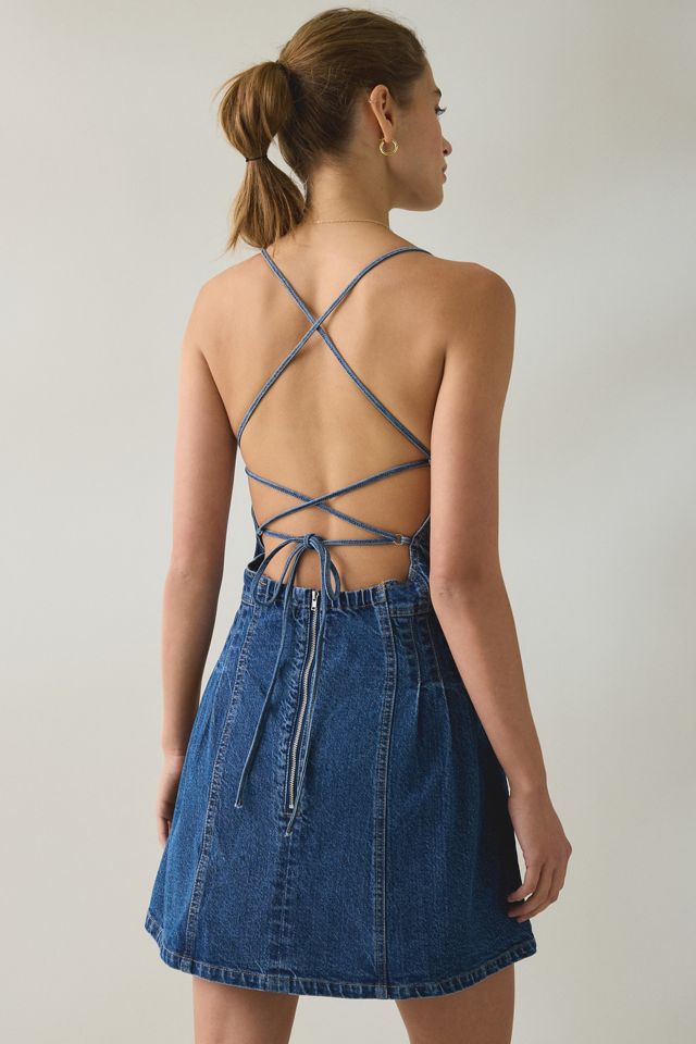 Steve Madden Lace-Up Open Back Seamed Denim Mini Dress | Urban Outfitters